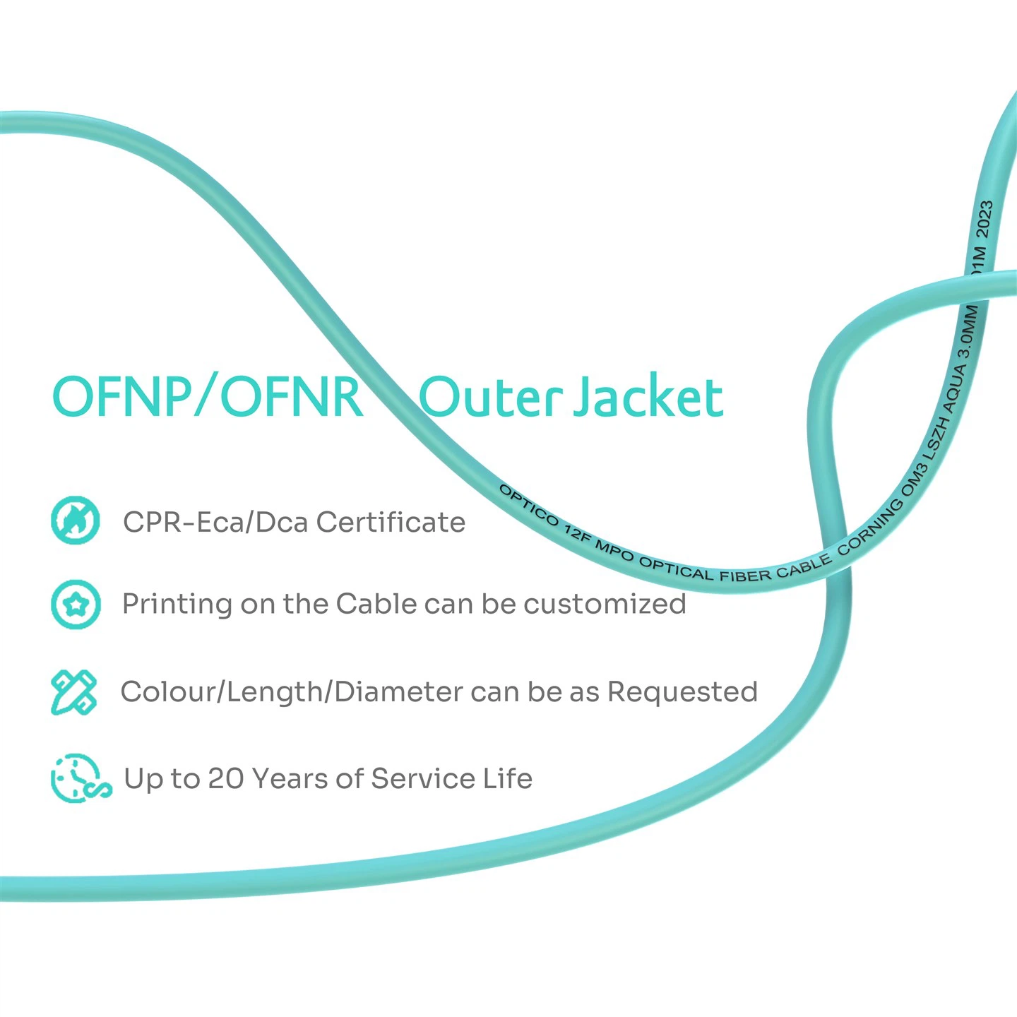 OM3 Trunk Cable Reversible 12 Fiber Optic MTP/MPO Patch Cord
